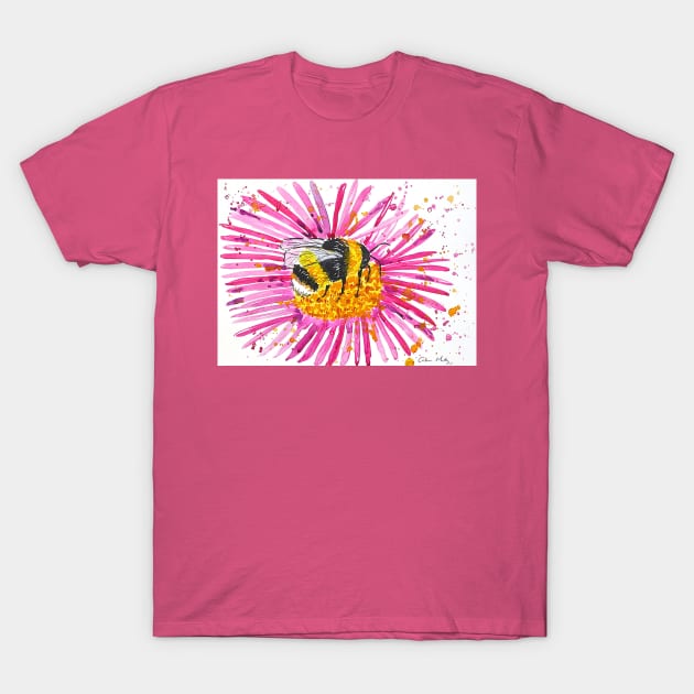 Bumble bee and Pink Flower T-Shirt by Casimirasquirkyart